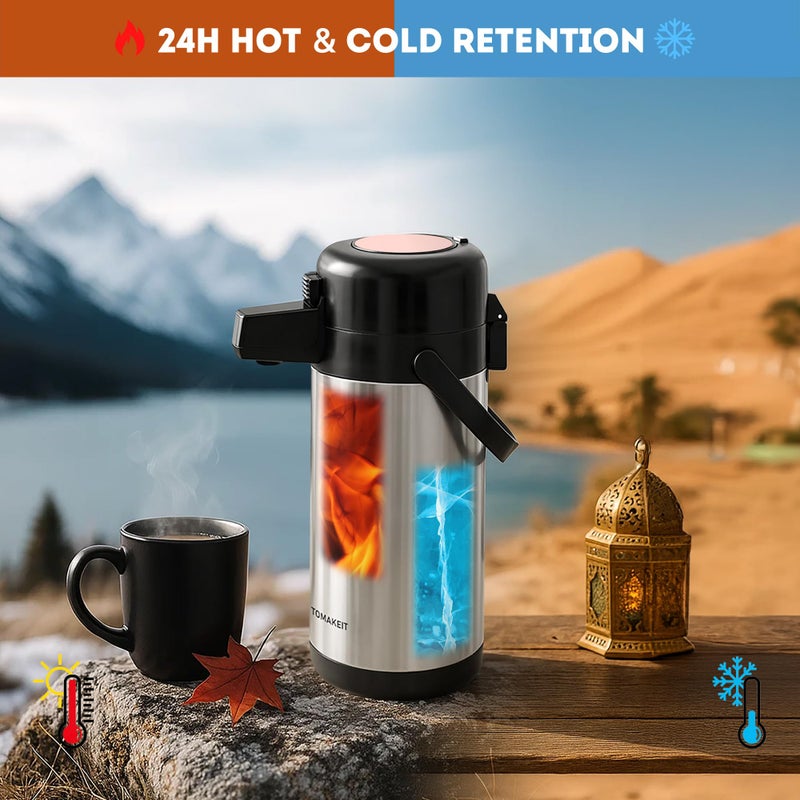  TOMAKEIT TOMAKEIT Airpot Coffee Carafe for Keeping Hot,102oz/3L Coffee Dispenser Thermal with Pump,Insulated Stainless Steel Hot Beverage Dispenser for Parties,Thermal Carafe for Hot Drinks Water Tea Chocolate - Image 4